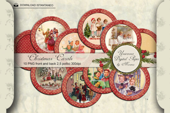 CHRISTMAS CAROLS Round Collage Sheet for Illustrations