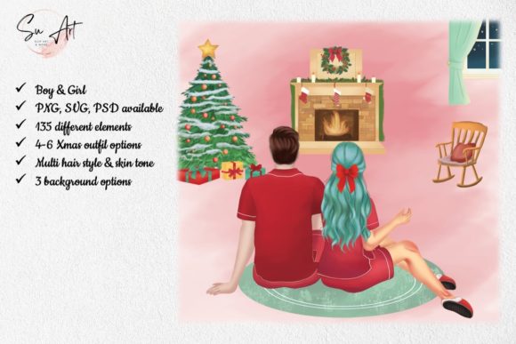 Christmas Couple Boy Girl Clipart Bundle Review for Illustrations