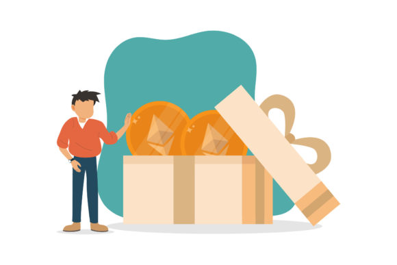 Christmas Crypto Flat Gift Box People Illustrations