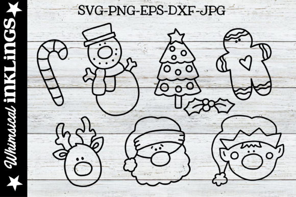 Christmas Element Line Art Illustrations