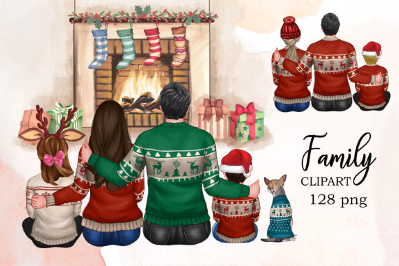 Christmas Family Clipart Personalized Illustrations