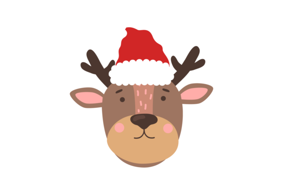 Christmas Hat and Animal Head Deer Illustrations