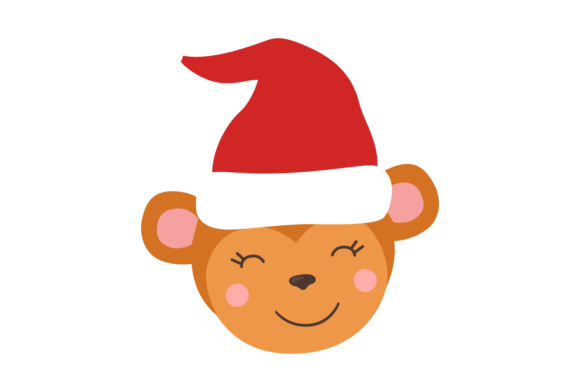 Christmas Hat and Animal Head Monkey Svg for Illustrations