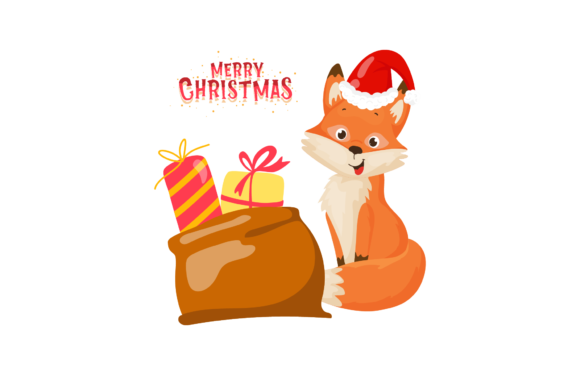 Christmas Illustration Fox Gift Present for Digital Sellers