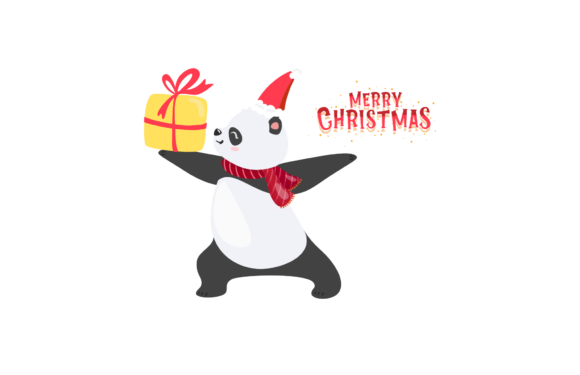 Christmas Illustration Happy Panda for Commercial Use