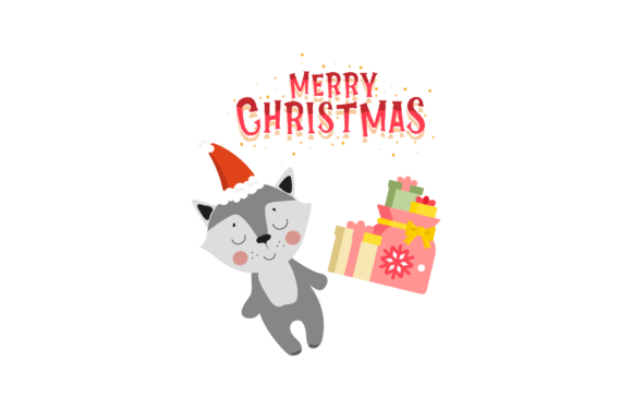 Christmas Illustration Wolf Present for Commercial Use