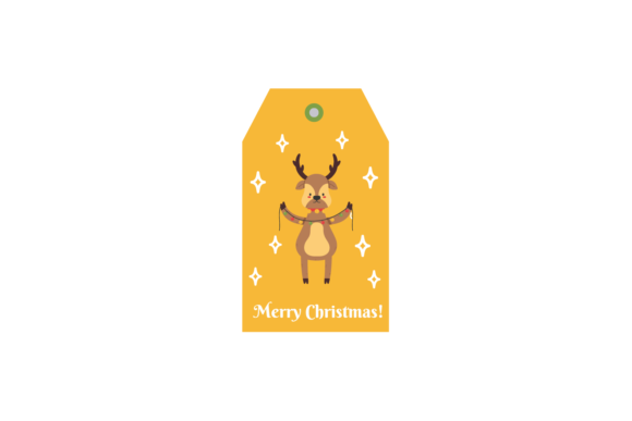 Christmas Label Tag Deer and Lamp Illustration