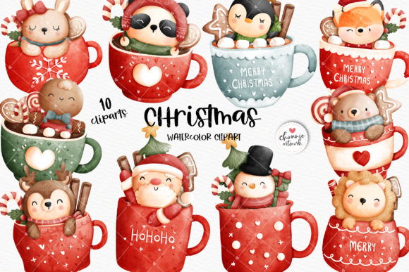 Christmas Mug Clipart, Christmas Animal Illustrations for Publishing