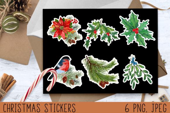 Christmas Stickers Png, Winter Wreath Illustrations