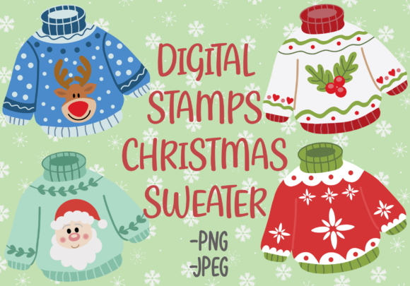 Christmas Sweater Digital Stamps for Festive Illustrations