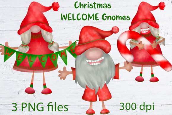 Funny Christmas Gnome Family Clipart Illustrations