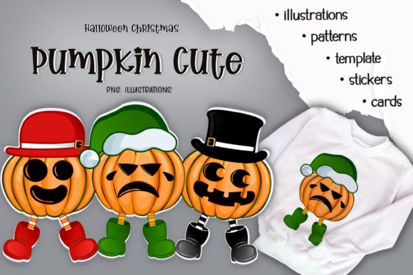 Pumpkin Ghost Cute Halloween Christmas Illustration
