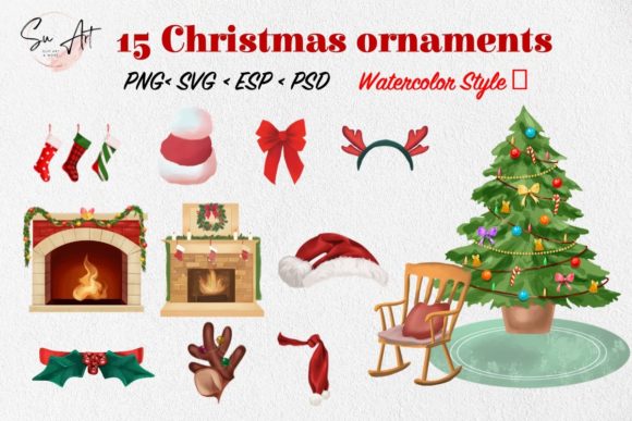 Watercolor Christmas Ornaments Illustrations for Festive Web Design